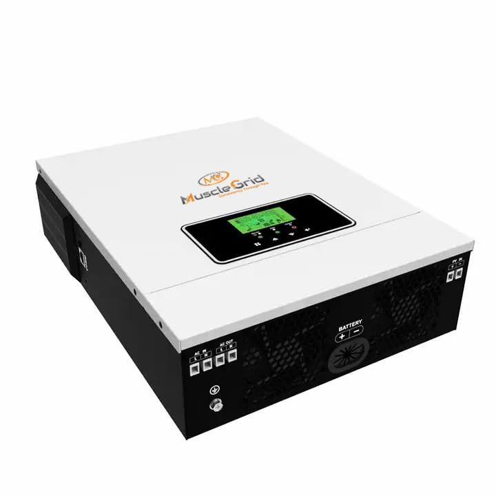 MuscleGrid 3KW 24V True Off-Grid Solar Inverter (3200VA) | Pure Sine Wave | Inbuilt MPPT | Transformerless | Supports LiFePO4 Battery | WiFi Monitoring App for Android & iOS | Heavy Duty | White