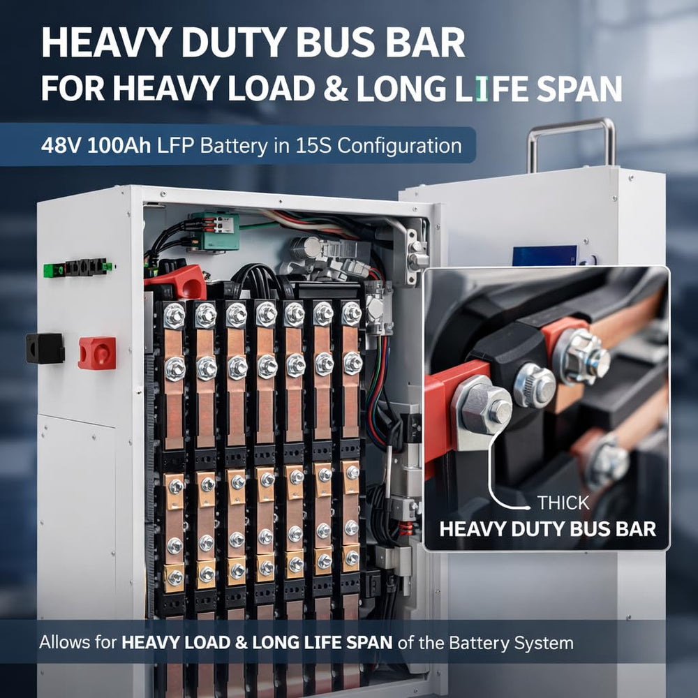 48V 100Ah LiFePO4 Battery (15 Cells) with Smart BMS & Active Balancer | RS485 & CAN Communication | 50 Years Life | 5 Year Warranty