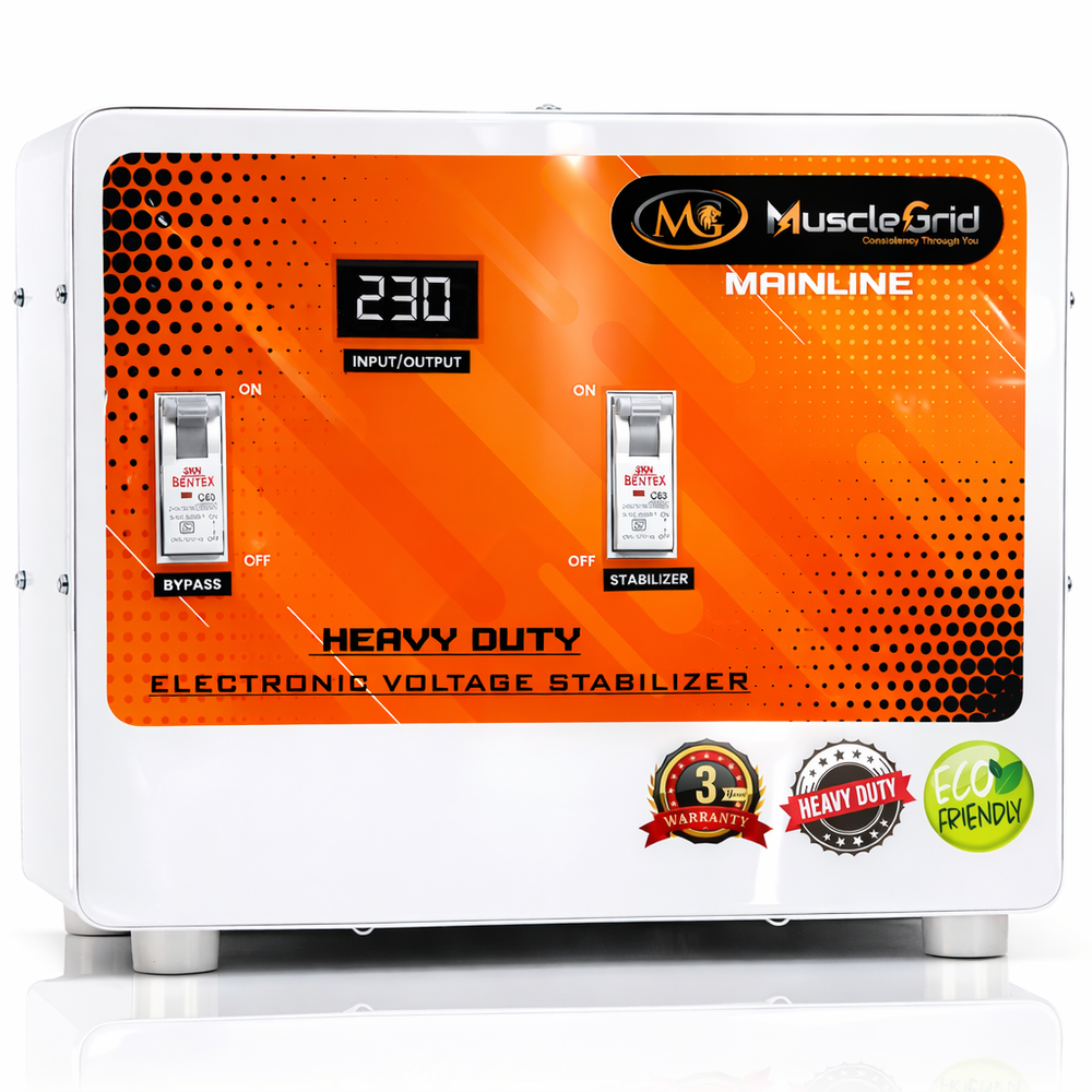 MuscleGrid 10KVA Heavy Duty Floor Mount Mainline Voltage Stabilizer (50V–270V) | Wide Range | Whole House Protection