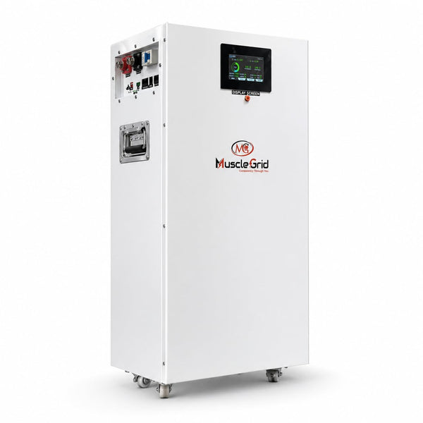 MuscleGrid 51.2V 314Ah LiFePO4 Battery Pack with JK BMS | 200A Charge / 350A Discharge | Touch Screen Display | 8000 Cycles | Smart CRM Monitoring | Energy Storage System