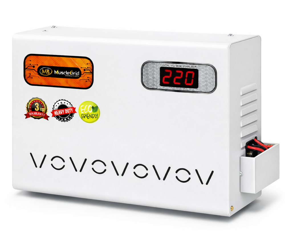 MuscleGrid 5KVA Mainline Voltage Stabilizer (90V–300V) | 20A Load | Digital Automatic | Heavy Duty