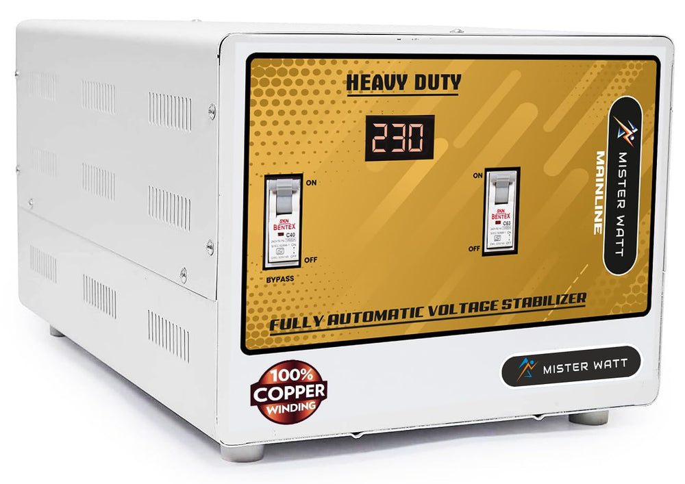 Misterwatt 8kva Range 90-300v Output 230V FULL COPPER WINDING Heavy Duty Automatic Voltage Stabilizer For Home 5 YEARS WARRANTY