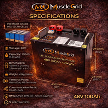 Load image into Gallery viewer, 48V 100Ah Lithium Battery | LiFePO4 Solar Battery with Smart BMS, 6000+ Cycles, RS485 &amp; CAN Communication, Home Solar &amp; Inverter Backup