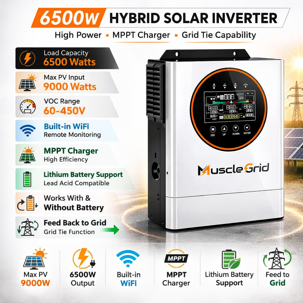 6.2kW 48V Focus Series Hybrid Solar Inverter | 6500W Load Capacity | 9000W PV Input | 160A MPPT | Built-in WiFi | Pure Sine Wave | IP45 | 2026 Model