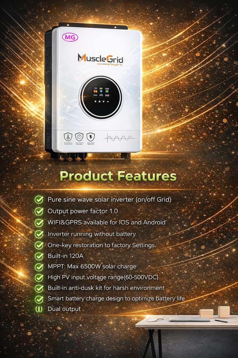 4.2 kW True Hybrid Solar Inverter • True MPPT • Pure Sine Wave • LCD Display • Wall Mount • (2026 Model)