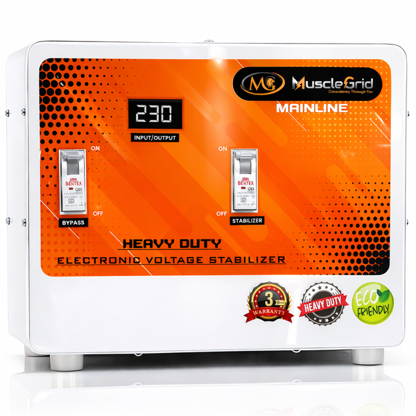 MuscleGrid 10KVA Heavy Duty Floor Mount Mainline Voltage Stabilizer (50V–270V) | Wide Range | Whole House Protection