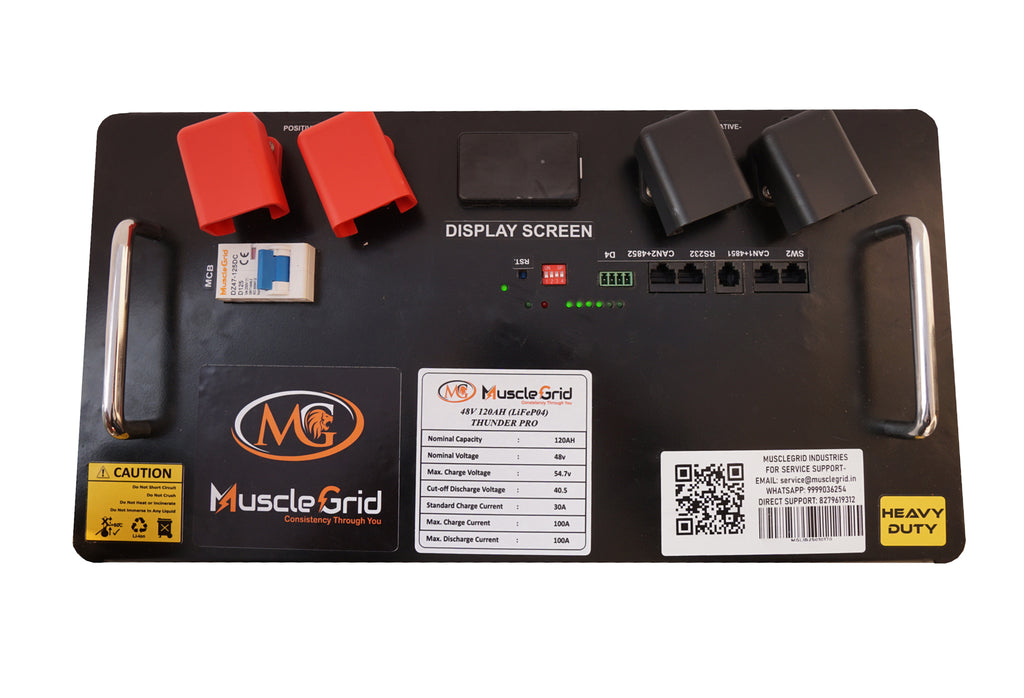 MuscleGrid Lithium Battery 120AH, 6000 Life Cycle, LCD Screen, Compact Design (48V Smart with Bluetooth JK BMS)