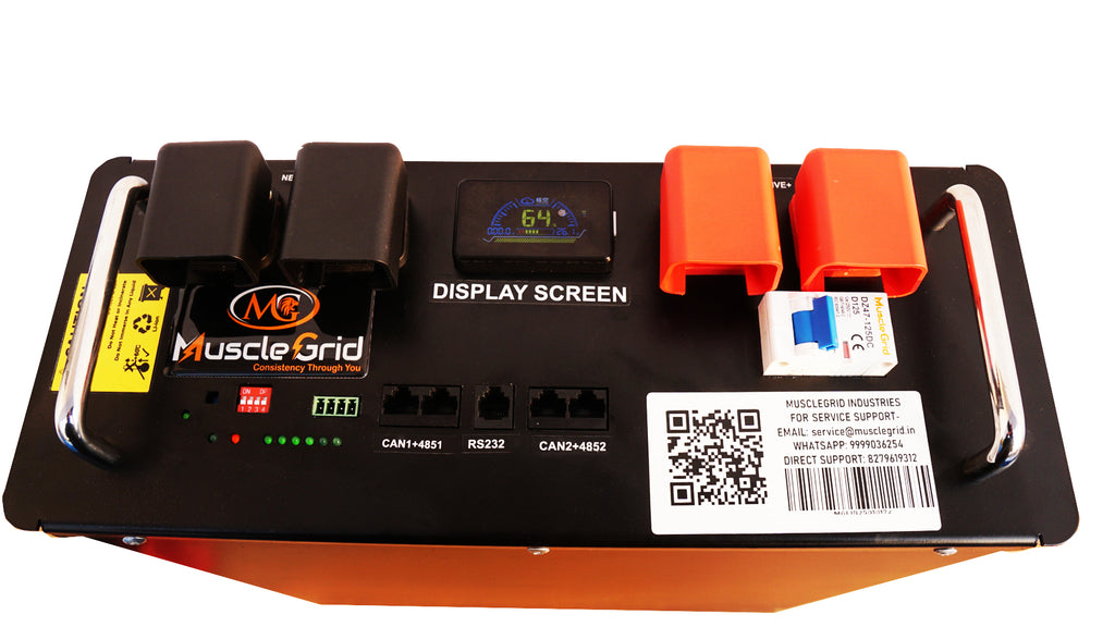 MuscleGrid Lithium Battery 120AH, 6000 Life Cycle, LCD Screen, Compact Design (48V Smart with Bluetooth JK BMS)