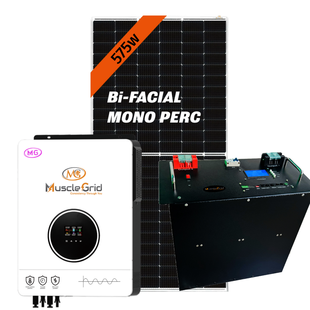 MuscleGrid Super Combo 6.2 KW Hybrid Solar System with Lithium Battery and Bi-Facial Mono Perc Solar Panels (2 Battery 12 Panels (6900w))