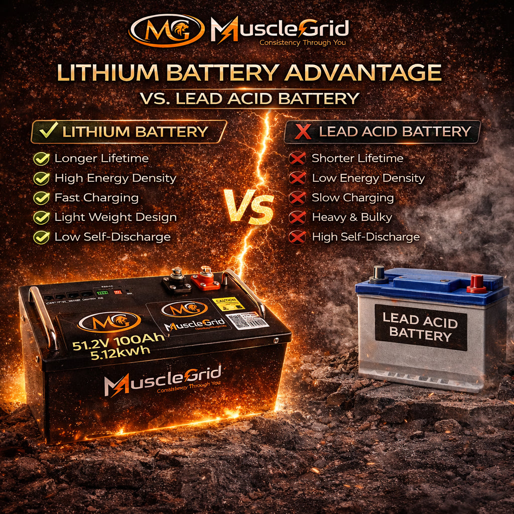 Thunder Pro 51.2V 100Ah LiFePO4 Smart Battery with Display Screen, Active Balancing, Heavy-Duty Design